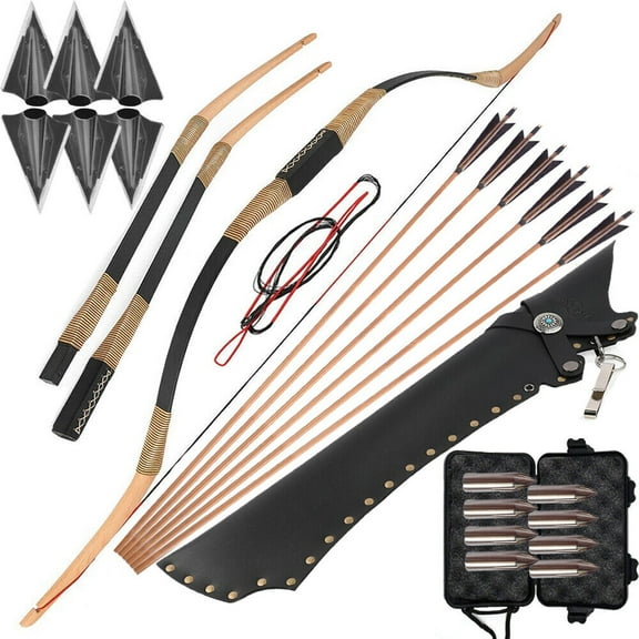 AME Archery 20-35 lbs Traditional Recurve Bow Takedown Wood Horsebow Kit Hunting LH RH（Bow Kit 25lbs）