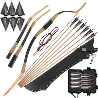 WOODEN BOW AND ARROW w QUIVER set 3 PACK ARROWS wood youth archery hunting  toy