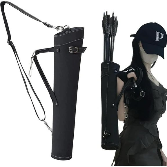 AME  Archery Hip Quiver for Arrows - Back Quiver Leather Arrow Case Archery Shoulder Belt Quiver Youth Adults for Recurve Bow Outdoor Hunting & Target Practicing（black）