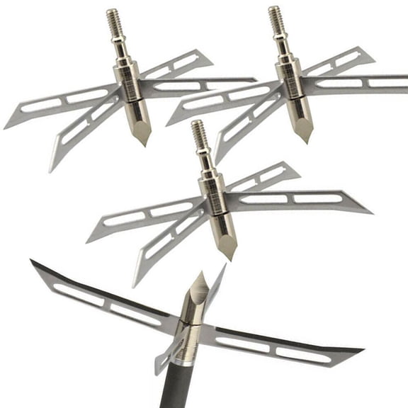 AME Archery Hunting Tips Arrowheads 4 Blade Broadheads Crossbow Points Large Cut（6pcs）