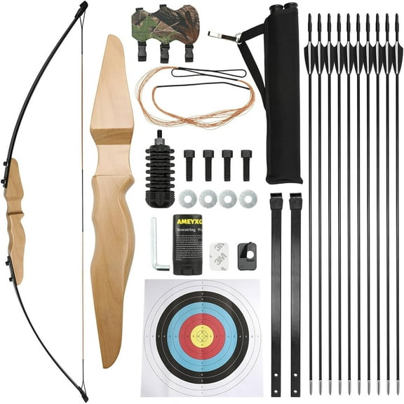 AME Archery Recurve Bow and Arrows Kits-30/40lb,with 10 Arrows ,Wooden Bow,for Adults and Youth Beginner,for Hunting,Training, Practice & Competition