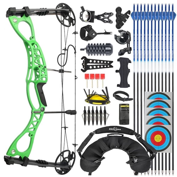 AME Compound Bow Kit 0-70lbs Archery Hunting Package Arrows Adult Target Shooting（bow full kit-green）