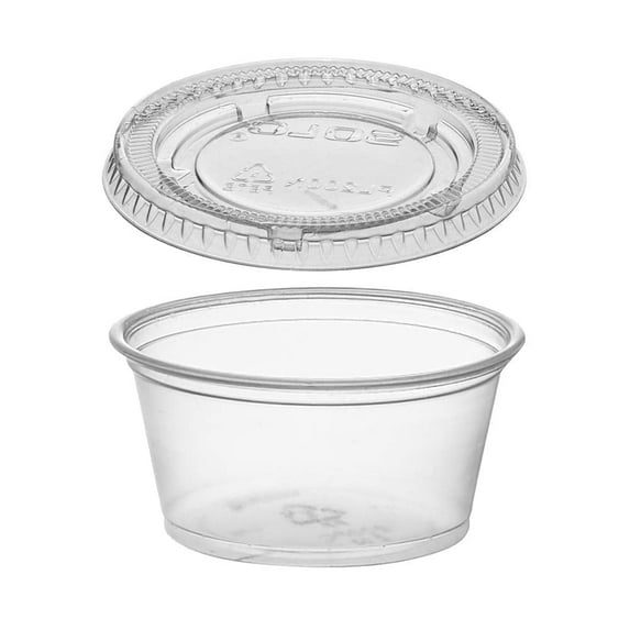 AME D'ESSENCE (125 PACK-1.0 Oz) Portion Cups with Lids Clear Plastic Condiment Cups Sauce Cups Disposable Souffle Cups Jello Shot Cups