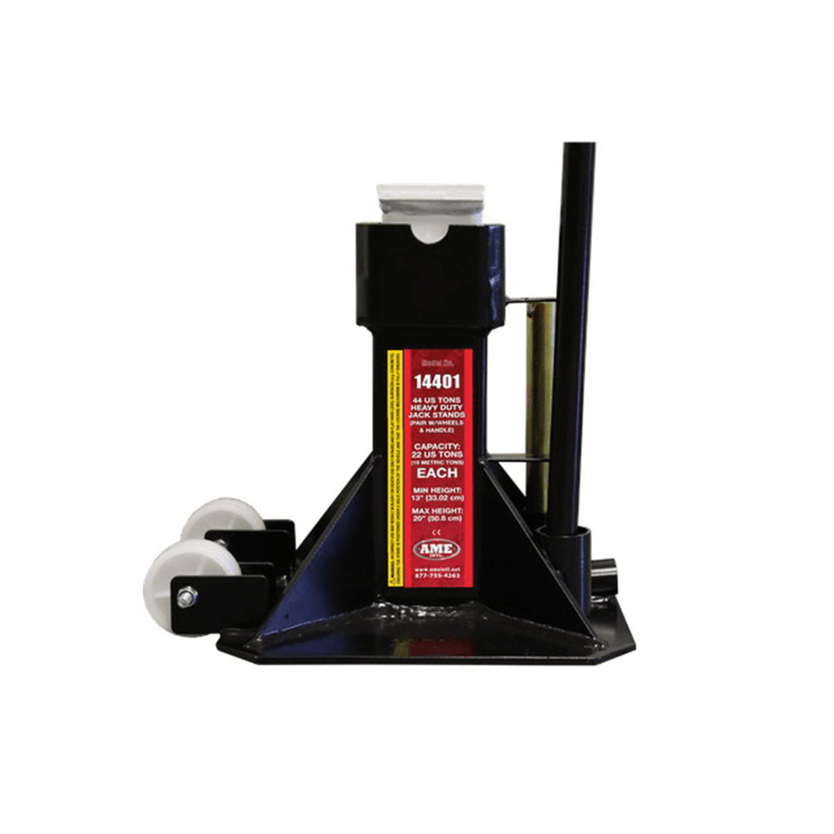 AME 22 Ton Heavy Duty Jack Stands, 1 Pair with Wheels and Handle, Min Hgt: 12in