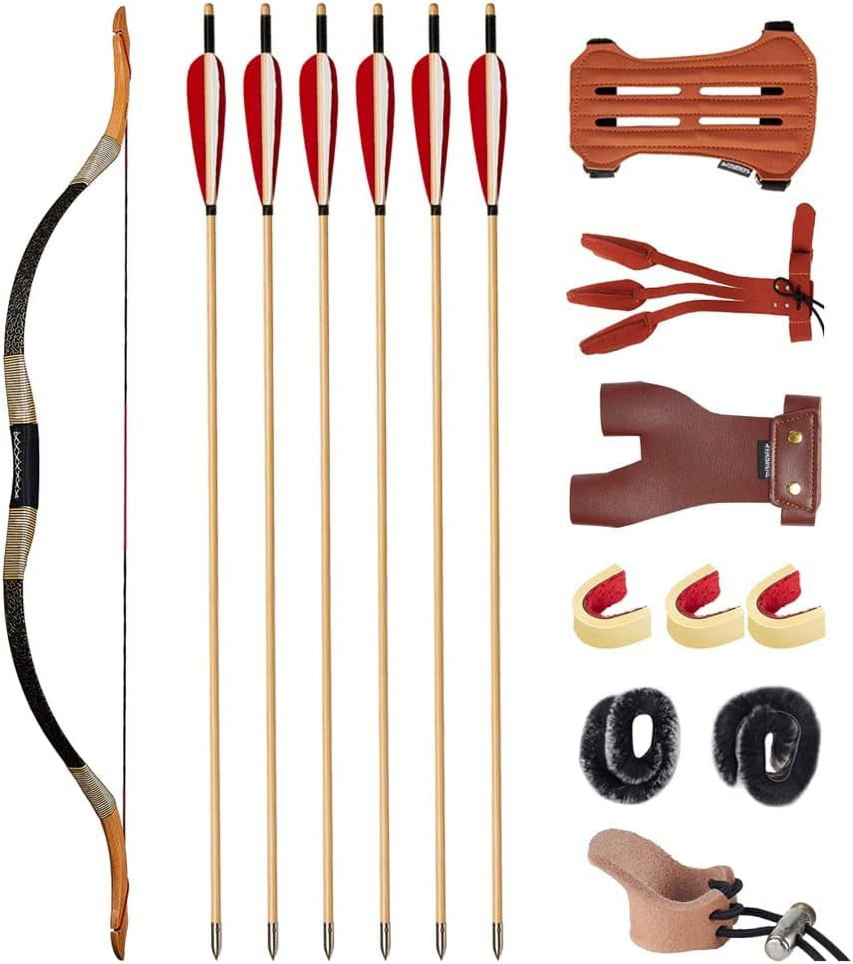 AME Longbow and Arrow Set for Adults Traditional Recurve Bow Mongolian Horse Bow Handmade LongBow Horsebow with Archery Accessories for Shooting Target Practice（25lbs）