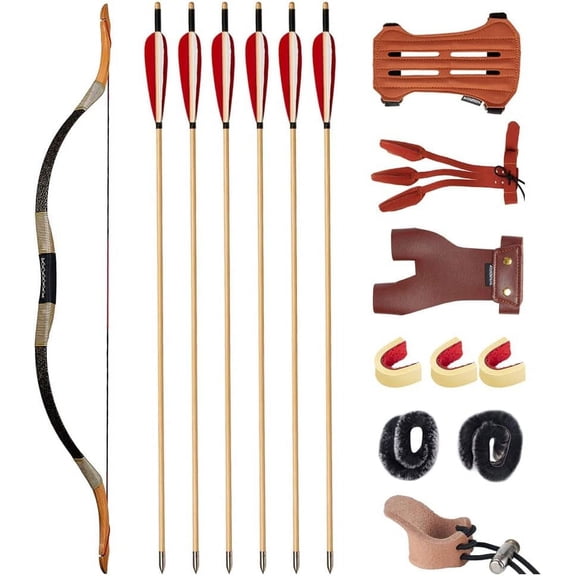 AME Longbow and Arrow Set for Adults Traditional Recurve Bow Mongolian Horse Bow Handmade LongBow Horsebow with Archery Accessories for Shooting Target Practice（50lbs）