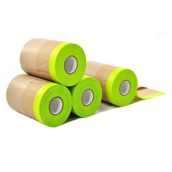 AME Masking Paper Pre-Taped Masking Paper for Painting Tape and Drape Painters Paper, Paint Adhesive Protective Paper Roll for Car and Furniture Protection(Unfold 6 inch Wide and Total 150 feet Long)