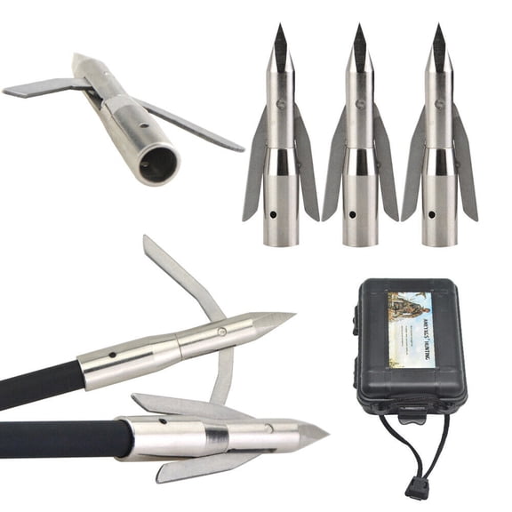 AMEYXGS Archery Bowfishing Arrowheads Stainless Steel 2 Blade 100 Grain Archery Broadhead (6 Pack)