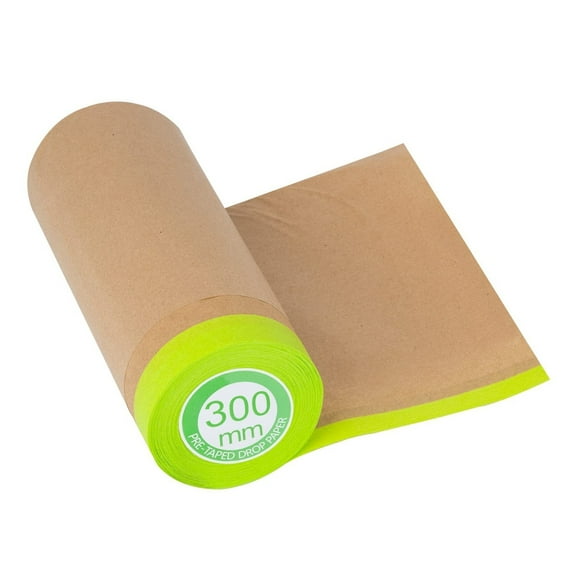 AME Pre-Taped Masking Paper for Painting - 12 inch x 50 feet Tape and Drape Painters Paper, Paint Adhesive Protective Paper Roll for Covering Skirting, Frames, Cars and Auto Body (1 Roll)