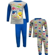AME Sleepwear Boys Baby Shark 4 Piece Blue Cotton Infant Pajamas