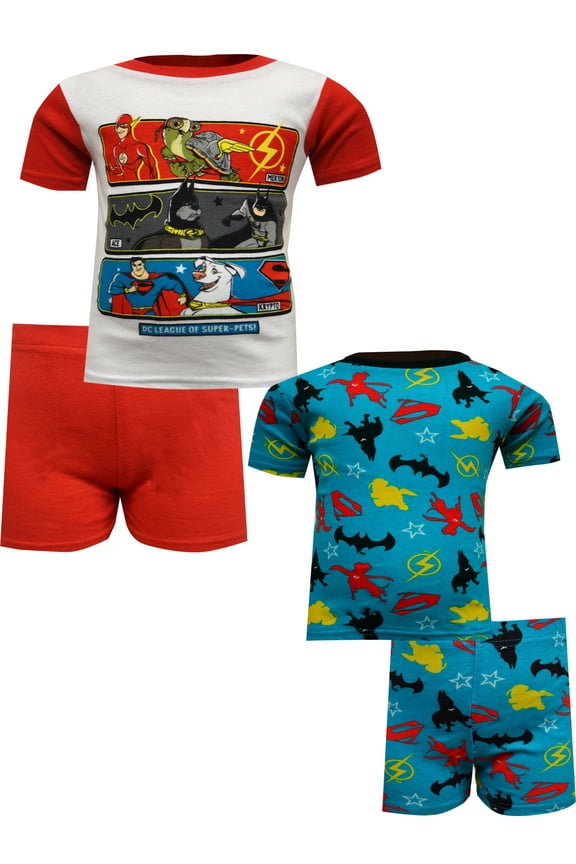 Boys DC Comics League of Super Pets Cotton Toddler 4 Piece Pajamas (2T)
