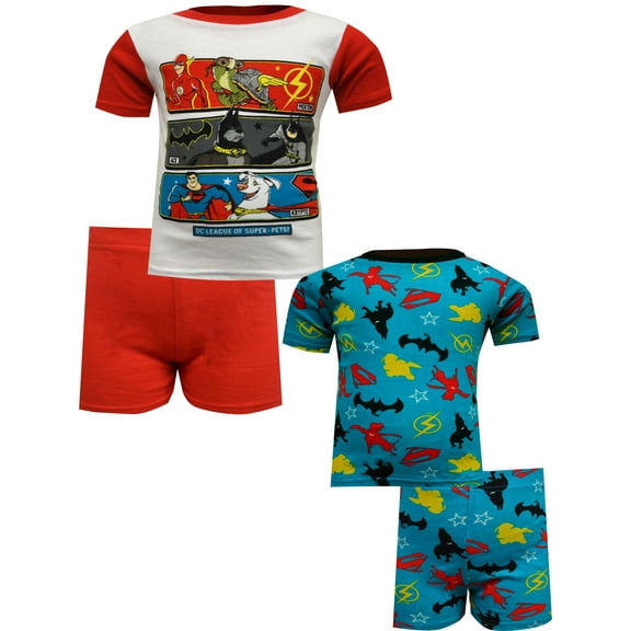 AME Sleepwear Boys DC Comics League of Super Pets Cotton Toddler 4 Piece Pajamas (3T)