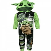AME Sleepwear Boys Star Wars Mandalorian Grogu Hooded One Piece Pajama (4)