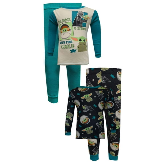 AME Sleepwear Boys Star Wars Mandalorian The Force Toddler 4 Piece Cotton Pajama (2T)