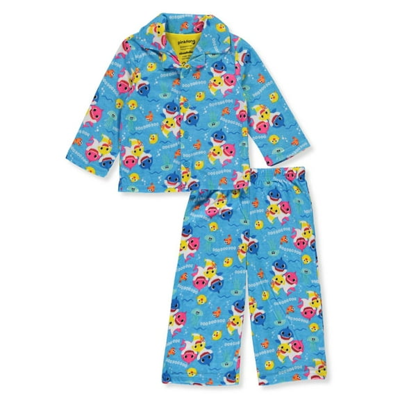 AME Sleepwear Girls Baby Shark Blue Infant Traditional Flannel Pajama