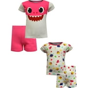 AME Sleepwear Girls Baby Shark Girls Pink 4 Piece Cotton Infant Shortie Pajamas (24 mo)
