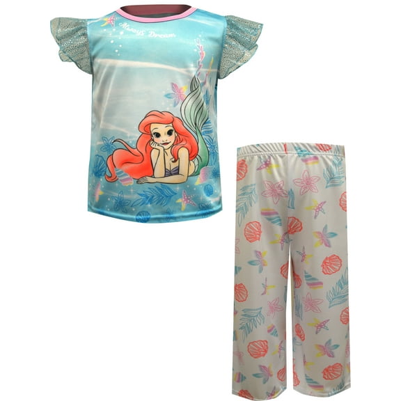 AME Sleepwear Girls Disney Princess Ariel Little Mermaid Toddler Blue Pajama (2T)