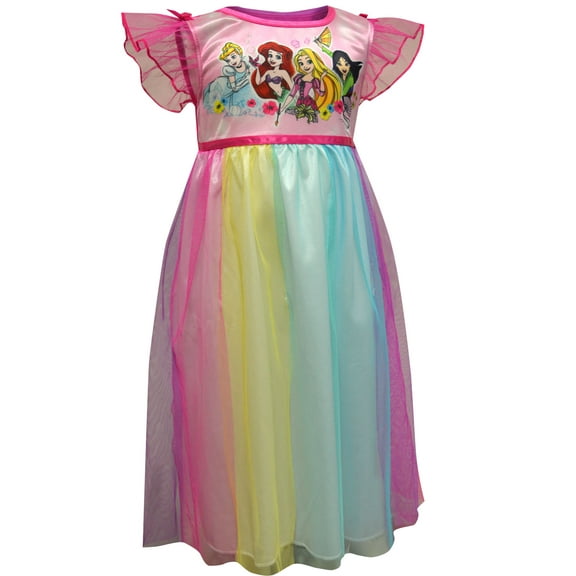 AME Sleepwear Girls Disney Princesses Rainbow Overlay Toddler Nightgown (2T)