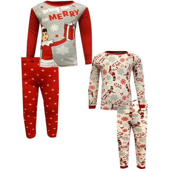 AME Sleepwear Girls Elf on the Shelf Bring on the Merry 4 Piece Cotton Pajamas (6)