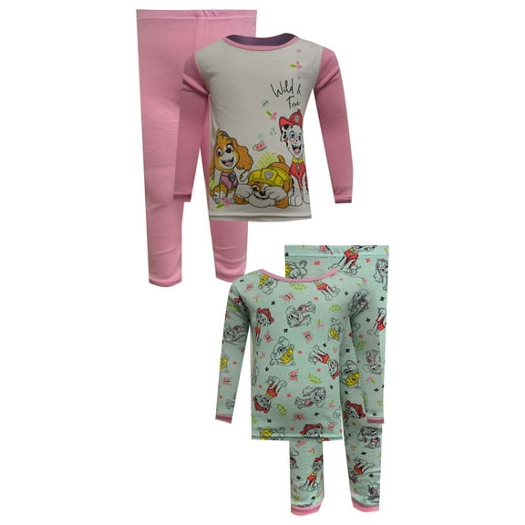 AME Sleepwear Girls Paw Patrol Wild and Free Cotton 4 Piece Toddler Pajamas (2T)