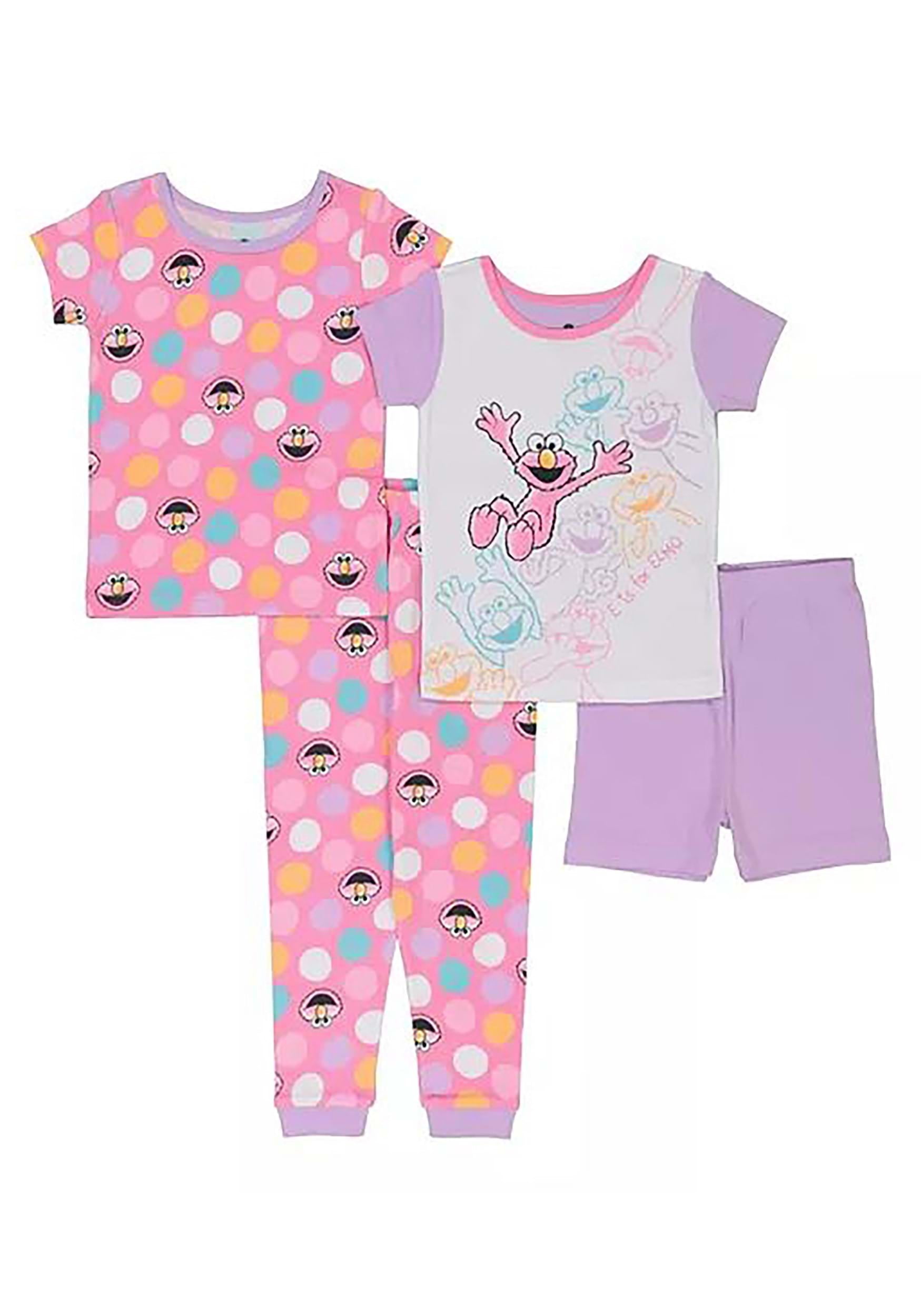AME Sleepwear Girls Sesame Street E is for Elmo 4 Piece Cotton Toddler Pajamas 4T