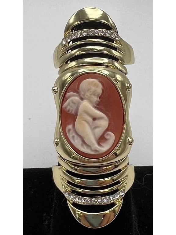 20mm Cameo Crystal Goldtone Knuckle Ring, Size 5
