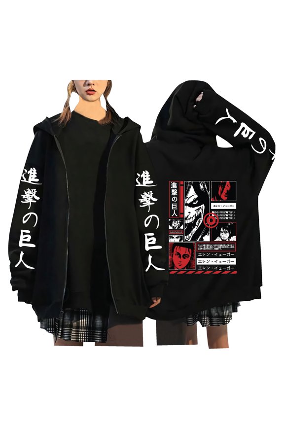 Attack on Ti-tan Zipper Hoodie Anime Character Cosplay Casual Long-Sleeve Pullover Hoodie Unisex