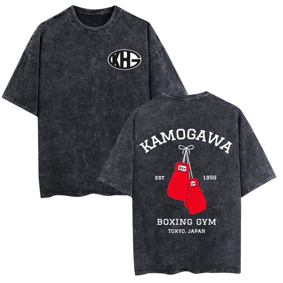 AMEDRXQ Hajime No Ippo Kamogawa Boxing Gym Washed Retro Cotton T-shirt Cosplay Classic Casual Short-sleeved Unisex