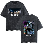 AMEDRXQ Solo Leveling Retro Washed T-Shirt Anime Casual T-Shirt Unisex