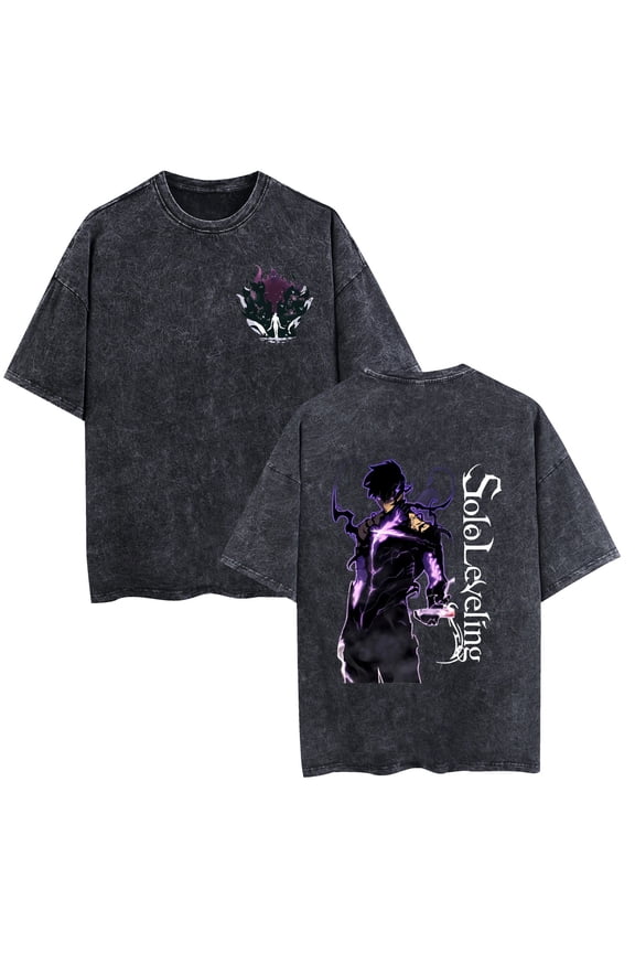 Solo Leveling Retro Washed T-Shirt Anime Casual T-Shirt Unisex