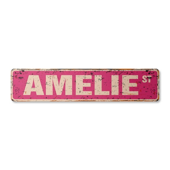 AMELIE Vintage Plastic Street Sign Childrens Name Room Sign | Indoor/Outdoor | 18" Wide