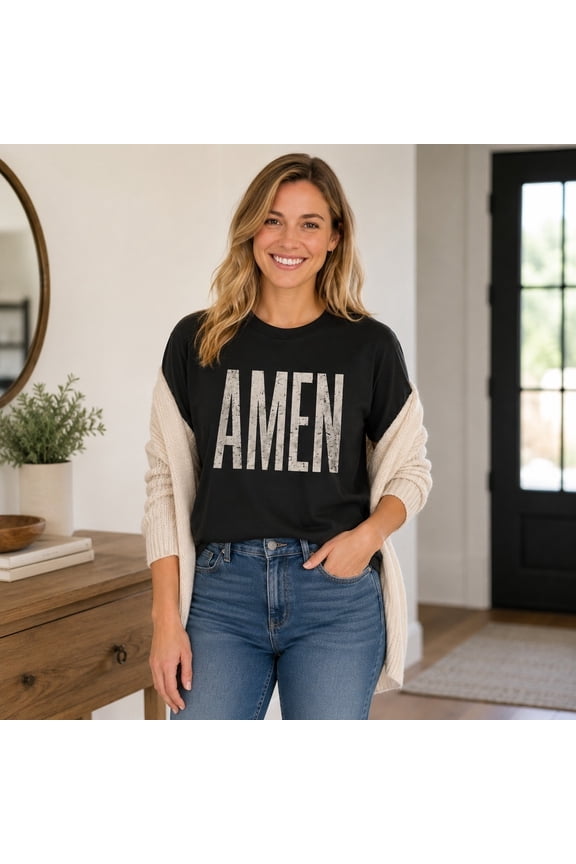 AMEN Cropped Tee, Distressed Faith Graphic Crop Top T-Shirt for Women, Cotton