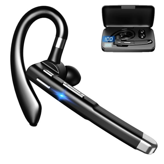 AMERCOOWTT Bluetooth Headset Wireless Bluetooth Earpiece With Microphone 48 Hours Play Time 500mAh Charging Case Built In Dual Mic Noise Cancelling For Business Office/Dri