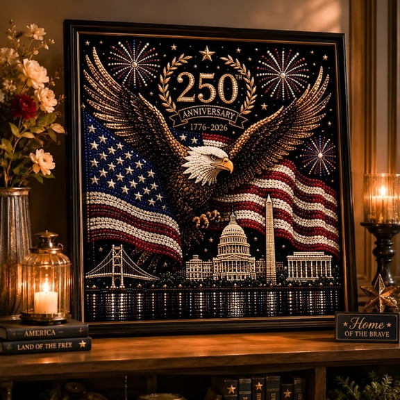 AMERICA 250TH ANNIVERSARY PEARL ART KIT USA Flag Skyline Pearl Diamond Painting Relaxing DIY Experience For Patriotic Art Lovers