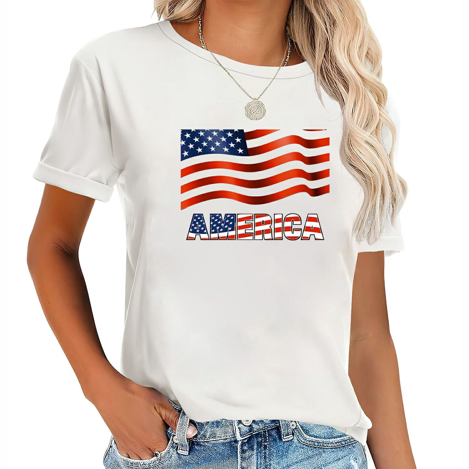 AMERICA American Retro Womens Classic T-Shirts White - Walmart.com