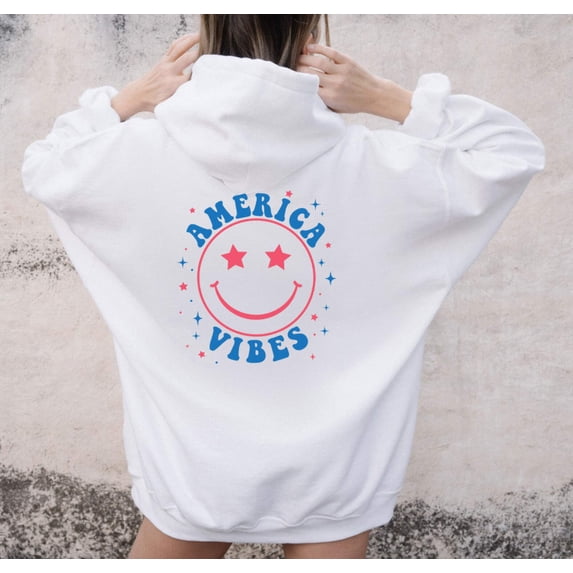 AMERICA VIBES SMILEY FACE Graphic Unisex Fleece Hooded Sweatshirt