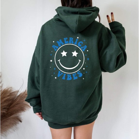 AMERICA VIBES SMILEY FACE Graphic Unisex Fleece Hooded Sweatshirt
