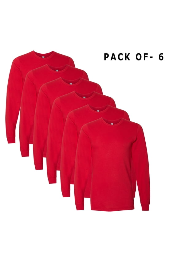 - Men's Long Sleeve T Shirts | Fine Jersey Red Crew Neck Tee Multi Pack of 6 Sizes - Medium | 100% Combed Ring-Spun Cotton