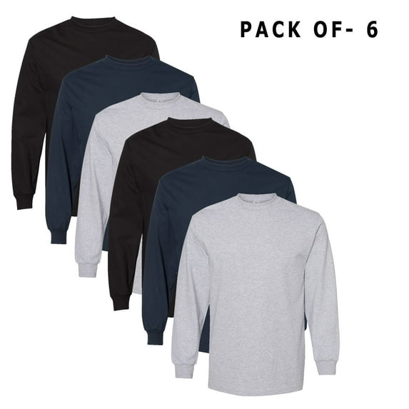 AMERICAN APPAREl - Long Sleeve T-Shirt | 6 Oz./yd², 100% Cotton | 6 Pack Mix Color Tee - L Size