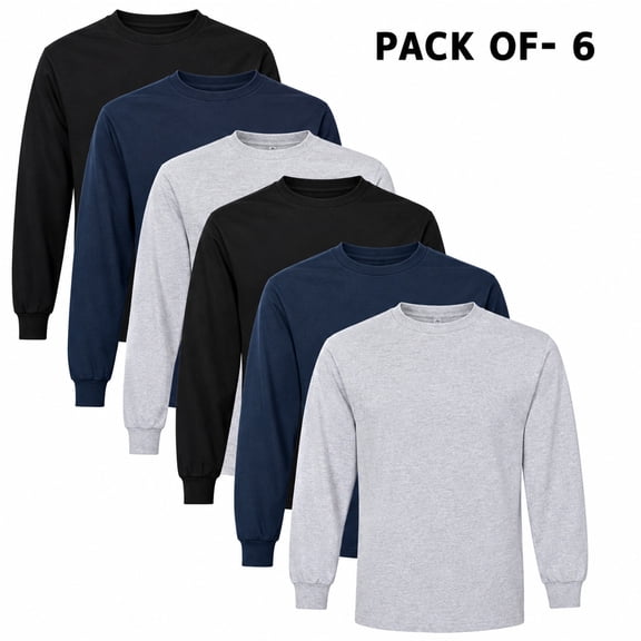 AMERICAN APPAREl - Long Sleeve T-Shirt | 6 Oz./yd², 100% Cotton | 6 Pack Mix Color Tee - M Size