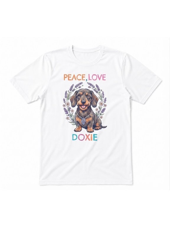 AMERICAN DACHSHUND Peace Love Doxie Dog Cute White T-shirt