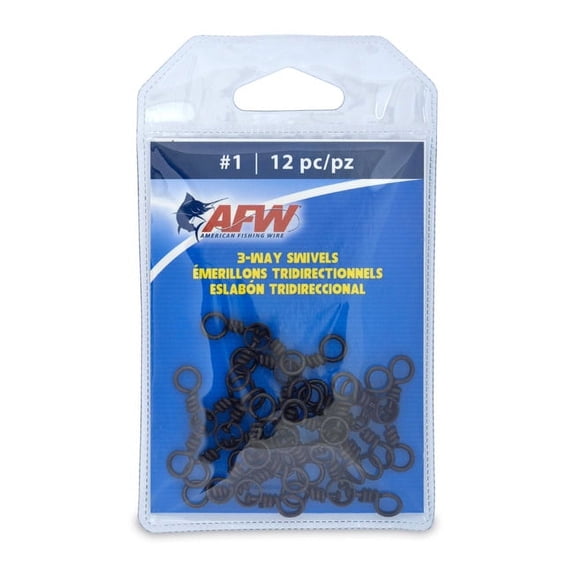 AMERICAN FISHING WIRE AFW 3-Way Swivels with Stainless Steel Rings 12pc - Black #1 - 80lb
