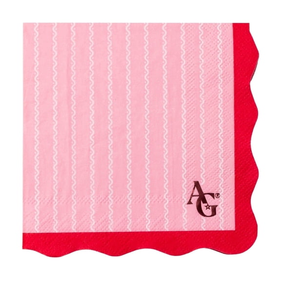 American Girl X Bonjour Fte Pink and Red Scalloped Cocktail Paper Napkins, Disposable Party Supplies, 20 Count, Small, Beverage Size, Birthday Party