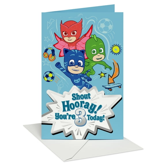 American Greetings PJ Masks 3rd Birthday Card for Boy (Shout Hooray!)