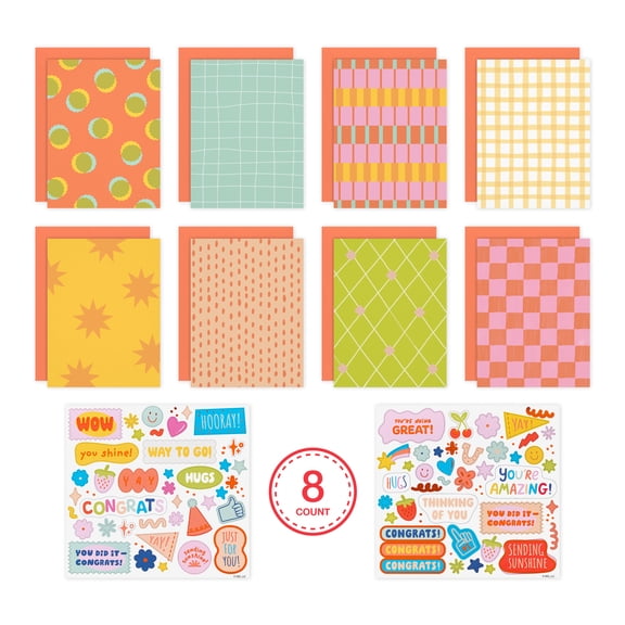 American Greetings Personalized Modern Pattern Blank Card Kit with Stickers and Envelopes (8-Count)