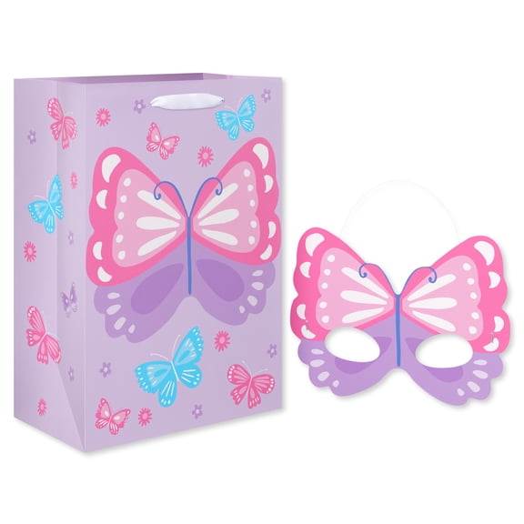 American Greetings 10 in. Medium Easter Gift Bag with Removable Butterfly Mask, Colorful Butterflies (1 Bag)