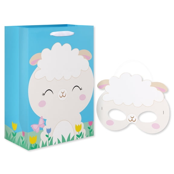 American Greetings 10 in. Medium Easter Gift Bag with Removable Lamb Mask, Cute Lamb on Grass (1 Bag)