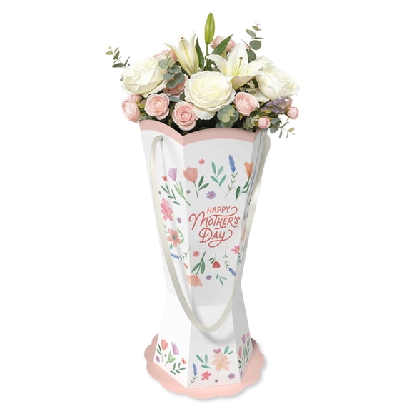 American Greetings 12 in. Valentine's Day Floral Bouquet Vase Gift Bag, Happy Mother's Day Floral (1-Count)