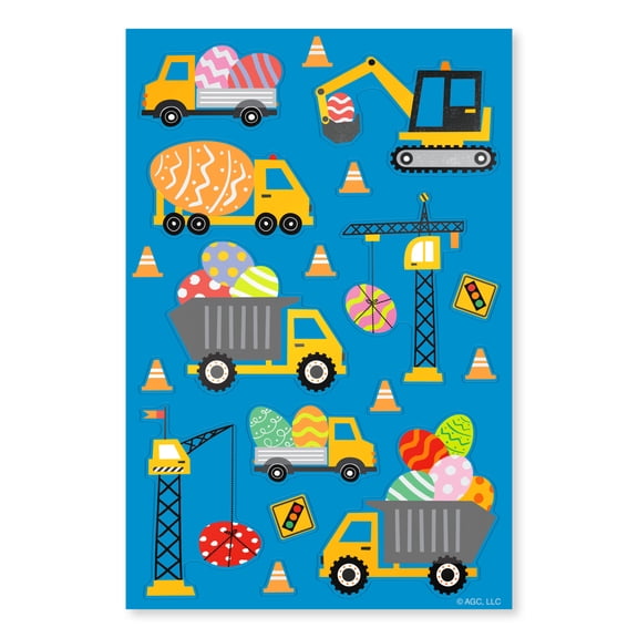 American Greetings Easter Stickers for Kids, Construction Trucks with Eggs (2 Sheets, 32 Stickers)
