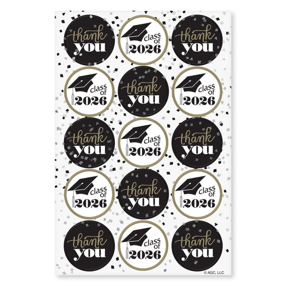 American Greetings Graduation Stickers, Thank You & Class of 2026 Designs (3 Sheets, 45 Stickers)